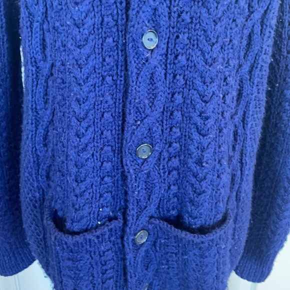 Vintage Handmade chunky Cable knit navy blue cardigan sweater - Picture 6 of 16